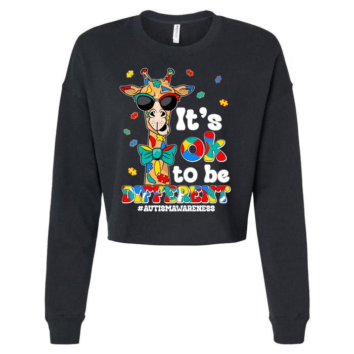 Funny ItS Ok To Be Different Autism Awareness Giraffe Cropped Pullover Crew
