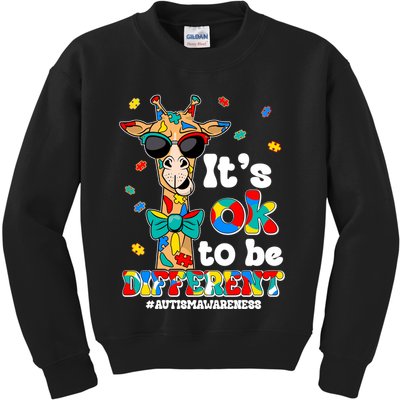 Funny ItS Ok To Be Different Autism Awareness Giraffe Kids Sweatshirt