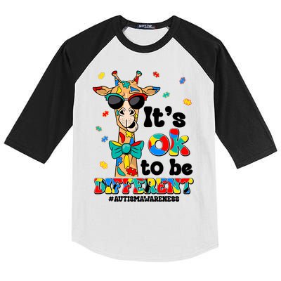 Funny ItS Ok To Be Different Autism Awareness Giraffe Kids Colorblock Raglan Jersey