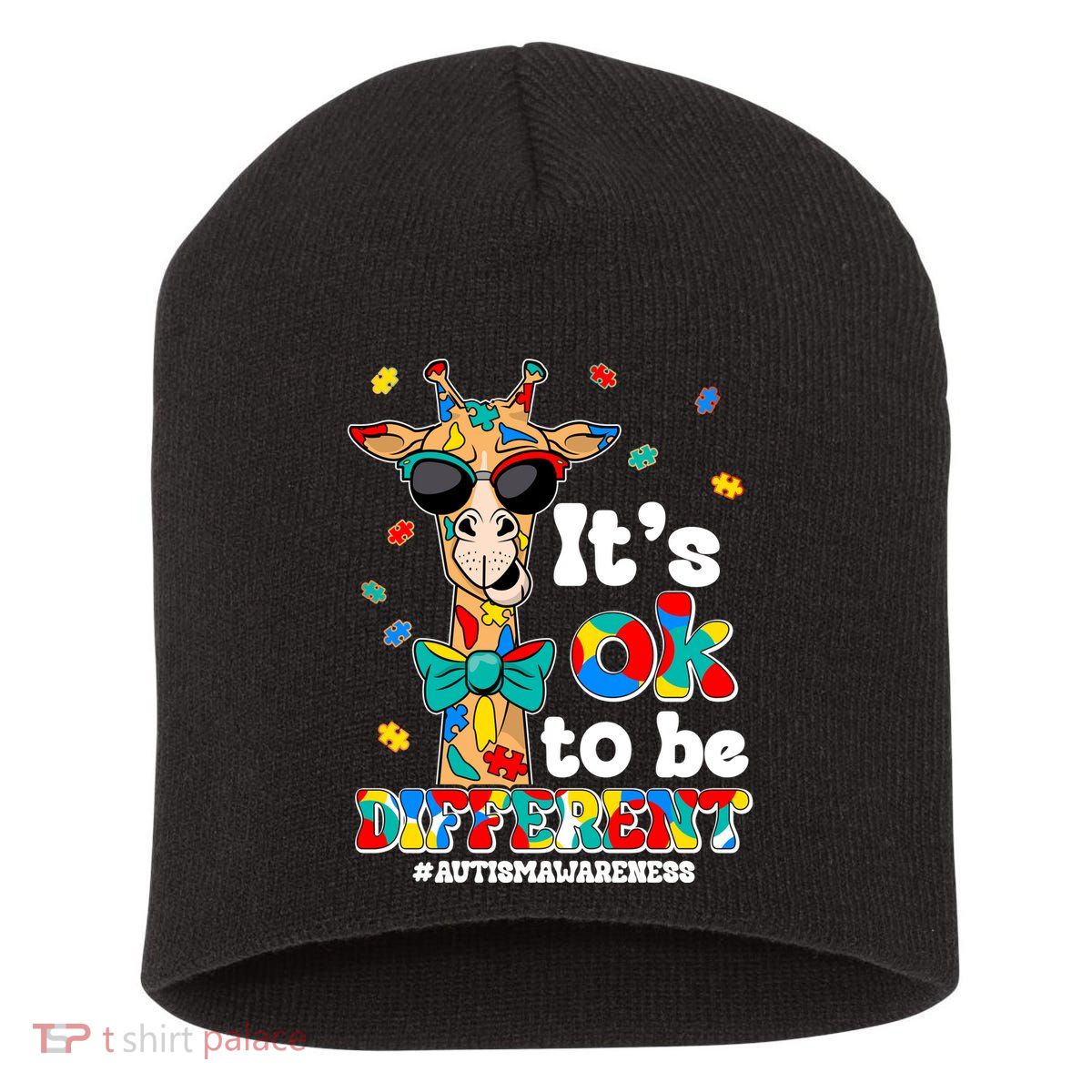 Funny ItS Ok To Be Different Autism Awareness Giraffe Short Acrylic Beanie