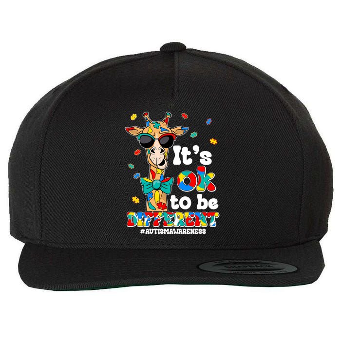 Funny ItS Ok To Be Different Autism Awareness Giraffe Wool Snapback Cap