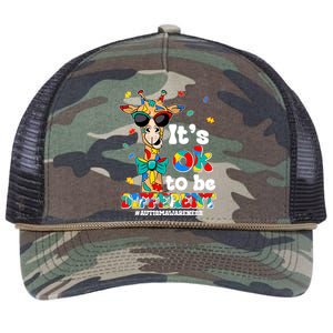 Funny ItS Ok To Be Different Autism Awareness Giraffe Retro Rope Trucker Hat Cap