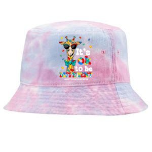 Funny ItS Ok To Be Different Autism Awareness Giraffe Tie-Dyed Bucket Hat