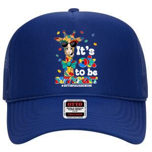 Funny ItS Ok To Be Different Autism Awareness Giraffe High Crown Mesh Back Trucker Hat