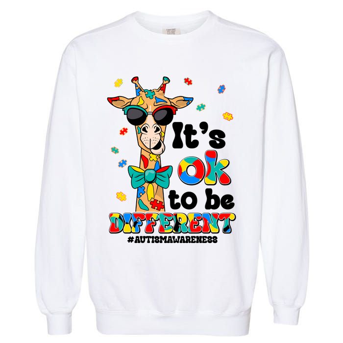 Funny ItS Ok To Be Different Autism Awareness Giraffe Garment-Dyed Sweatshirt