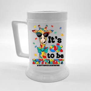 Funny ItS Ok To Be Different Autism Awareness Giraffe Beer Stein