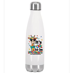 Funny ItS Ok To Be Different Autism Awareness Giraffe Stainless Steel Insulated Water Bottle