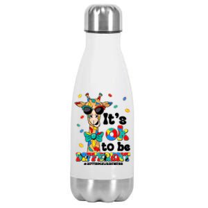 Funny ItS Ok To Be Different Autism Awareness Giraffe Stainless Steel Insulated Water Bottle