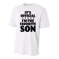 Funny Its Official Im The Favorite Son Youth Performance Sprint T-Shirt