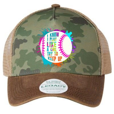 Funny I Play Like A Girl Softball Baseball Quote Legacy Tie Dye Trucker Hat