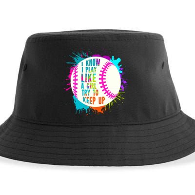 Funny I Play Like A Girl Softball Baseball Quote Sustainable Bucket Hat