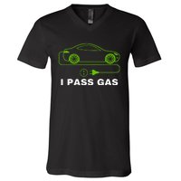 Funny I Pass Gas Electric Car I Love Evs Electric Vehicle V-Neck T-Shirt