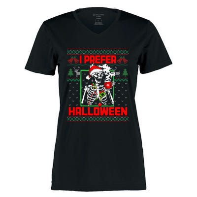 Funny I Prefer Halloween Skeleton Ugly Christmas Sweater Women's Momentum V-Neck T-Shirt