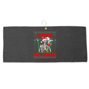 Funny I Prefer Halloween Skeleton Ugly Christmas Sweater Large Microfiber Waffle Golf Towel