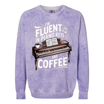 Fluent In Piano Keys Coffee Keyboard Pianist Musician Piano Gift Colorblast Crewneck Sweatshirt