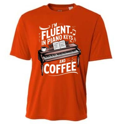 Fluent In Piano Keys Coffee Keyboard Pianist Musician Piano Gift Cooling Performance Crew T-Shirt