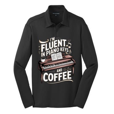 Fluent In Piano Keys Coffee Keyboard Pianist Musician Piano Gift Silk Touch Performance Long Sleeve Polo