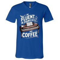 Fluent In Piano Keys Coffee Keyboard Pianist Musician Piano Gift V-Neck T-Shirt