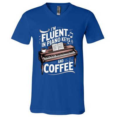 Fluent In Piano Keys Coffee Keyboard Pianist Musician Piano Gift V-Neck T-Shirt