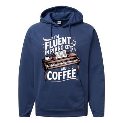 Fluent In Piano Keys Coffee Keyboard Pianist Musician Piano Gift Performance Fleece Hoodie