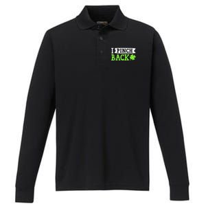 Funny I Pinch Back Saint Patrick's Day Lucky Irish Clover Funny Performance Long Sleeve Polo