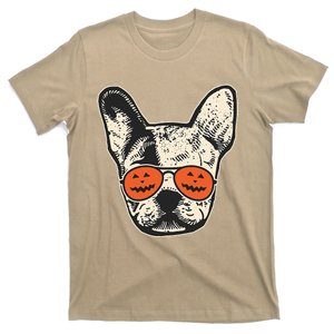 Frenchie in Pumpkin Sunglasses French Bulldog Halloween T-Shirt