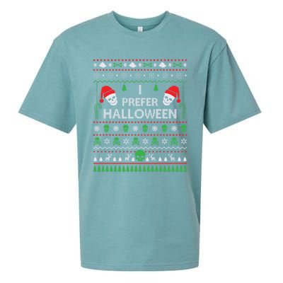 Funny I Prefer Halloween Christmas Best Ugly Xmas Funny Gift Sueded Cloud Jersey T-Shirt