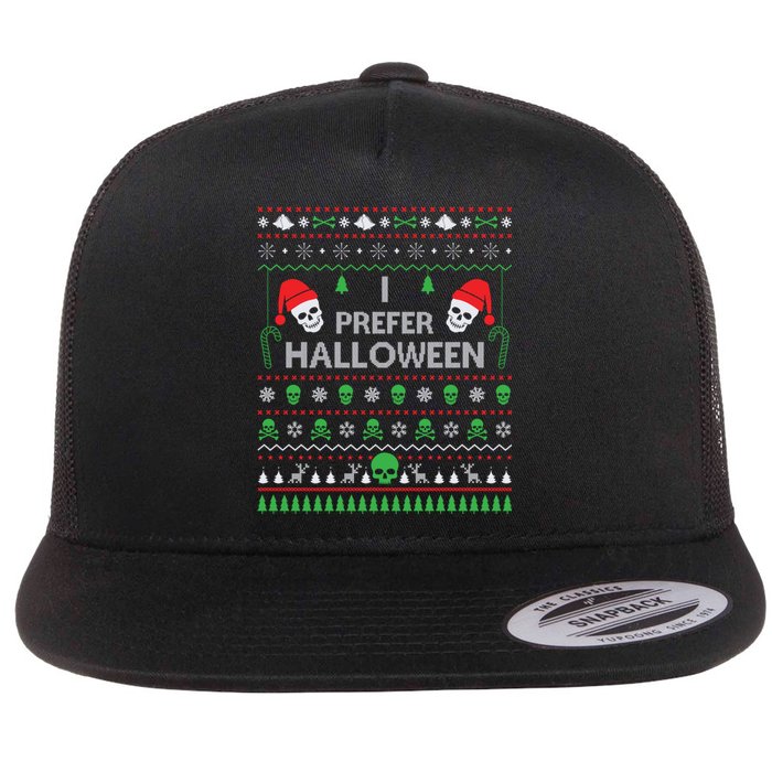 Funny I Prefer Halloween Christmas Sweater Best Ugly Xmas Flat Bill Trucker Hat