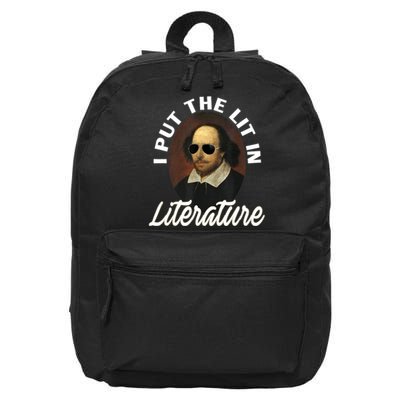 Funny I Put The Lit In Literature Gift Retro Funny Shakespeare Gift 16 in Basic Backpack