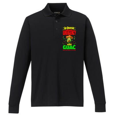 Funny In Queso Emergency Add Guac Performance Long Sleeve Polo