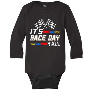 Funny Its Race Day Yall Checkered Flag Racing Track Baby Long Sleeve Bodysuit