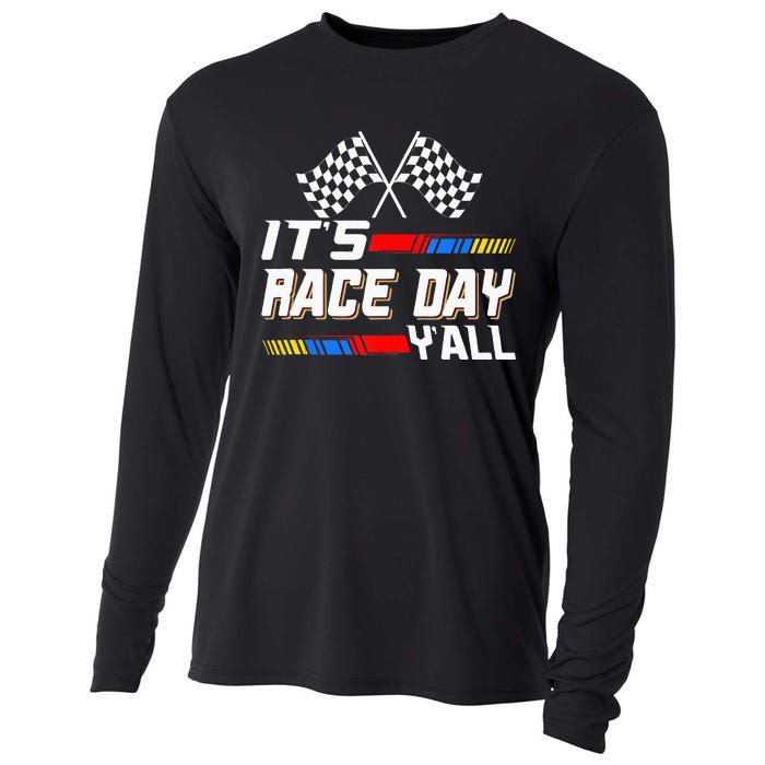 Funny Its Race Day Yall Checkered Flag Racing Track Cooling Performance Long Sleeve Crew