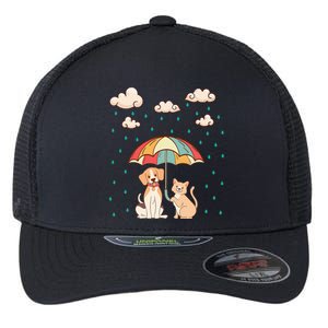 Funny Idiom Raining Cats And Dogs Cute Canine Feline Lover Flexfit Unipanel Trucker Cap