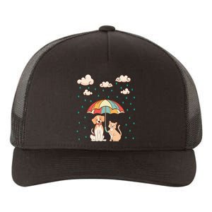 Funny Idiom Raining Cats And Dogs Cute Canine Feline Lover Yupoong Adult 5-Panel Trucker Hat