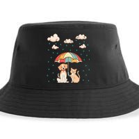 Funny Idiom Raining Cats And Dogs Cute Canine Feline Lover Sustainable Bucket Hat