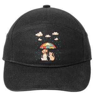 Funny Idiom Raining Cats And Dogs Cute Canine Feline Lover 7-Panel Snapback Hat