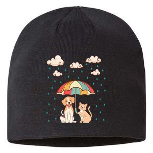 Funny Idiom Raining Cats And Dogs Cute Canine Feline Lover Sustainable Beanie