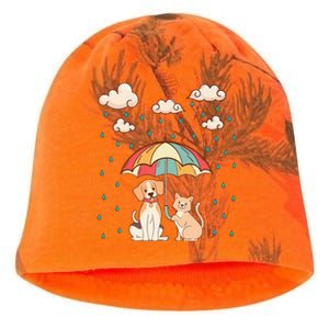 Funny Idiom Raining Cats And Dogs Cute Canine Feline Lover Kati - Camo Knit Beanie