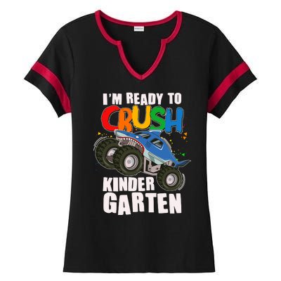 Funny I'm Ready To Crush Kindergarten Shark Monster Truck Ladies Halftime Notch Neck Tee