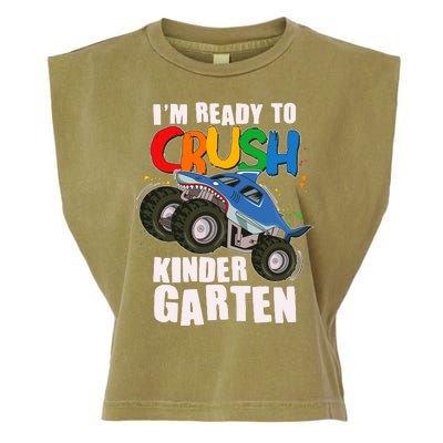 Funny I'm Ready To Crush Kindergarten Shark Monster Truck Garment-Dyed Women's Muscle Tee