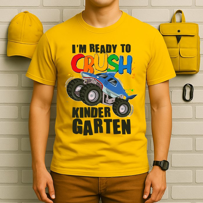 Funny I'm Ready To Crush Kindergarten Shark Monster Truck T-Shirt