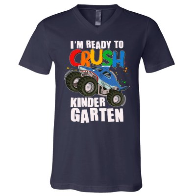 Funny I'm Ready To Crush Kindergarten Shark Monster Truck V-Neck T-Shirt