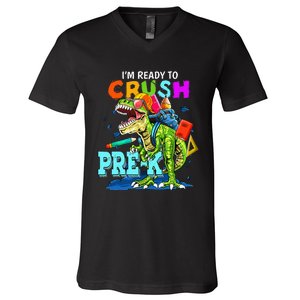 Funny I'm Ready To Crush Prek Dinosaur Back To School V-Neck T-Shirt