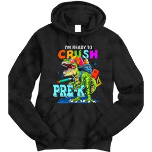 Funny I'm Ready To Crush Prek Dinosaur Back To School Tie Dye Hoodie