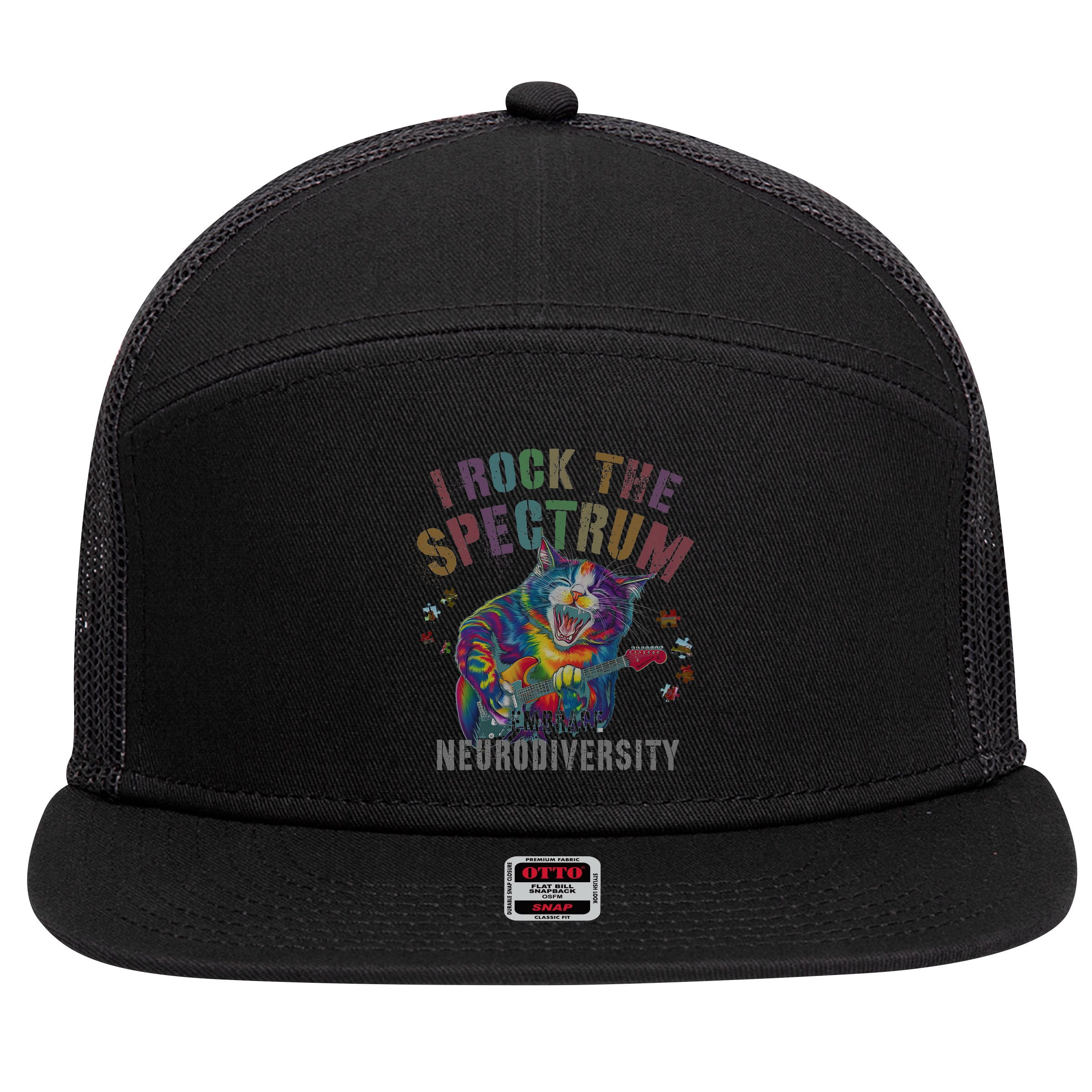 Funny I ROCK THE SPECTRUM Autism Awareness Dad Support 7 Panel Mesh Trucker Snapback Hat