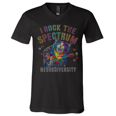 Funny I ROCK THE SPECTRUM Autism Awareness Dad Support V-Neck T-Shirt