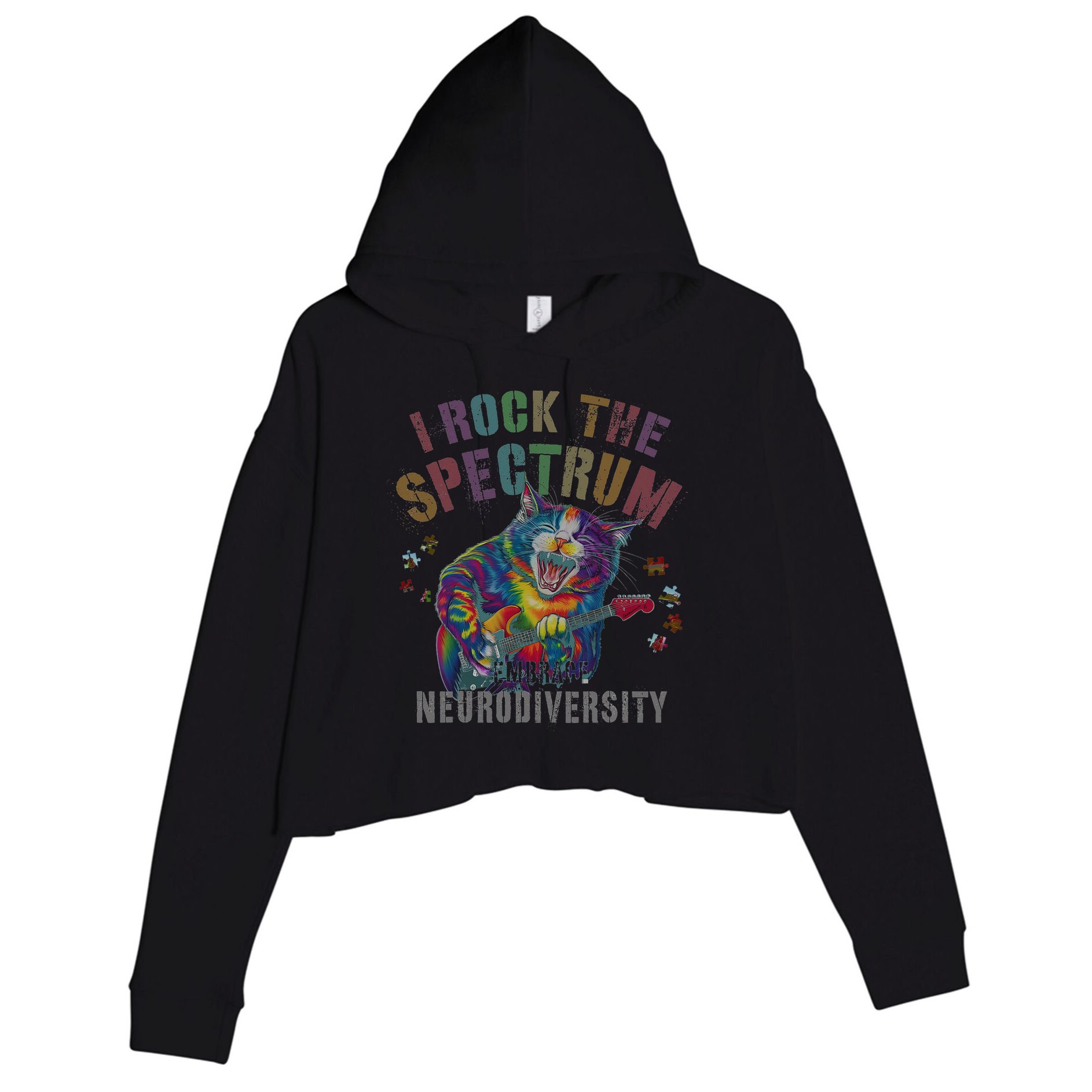 Funny I ROCK THE SPECTRUM Autism Awareness Dad Support Crop Fleece Hoodie