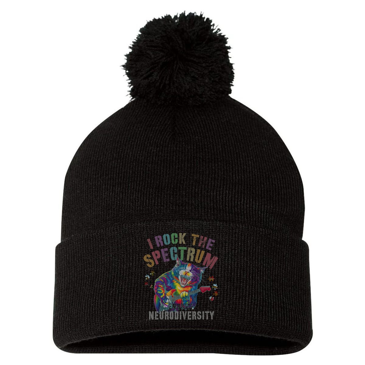 Funny I ROCK THE SPECTRUM Autism Awareness Dad Support Pom Pom 12in Knit Beanie
