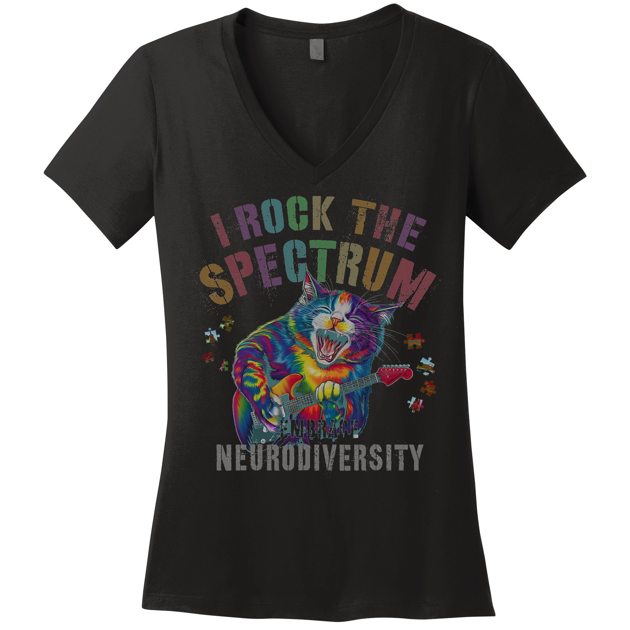Funny I ROCK THE SPECTRUM Autism Awareness Dad Support Women's V-Neck T-Shirt