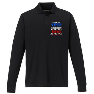 Funny ID Rather Vote For My Dog Humorous Performance Long Sleeve Polo